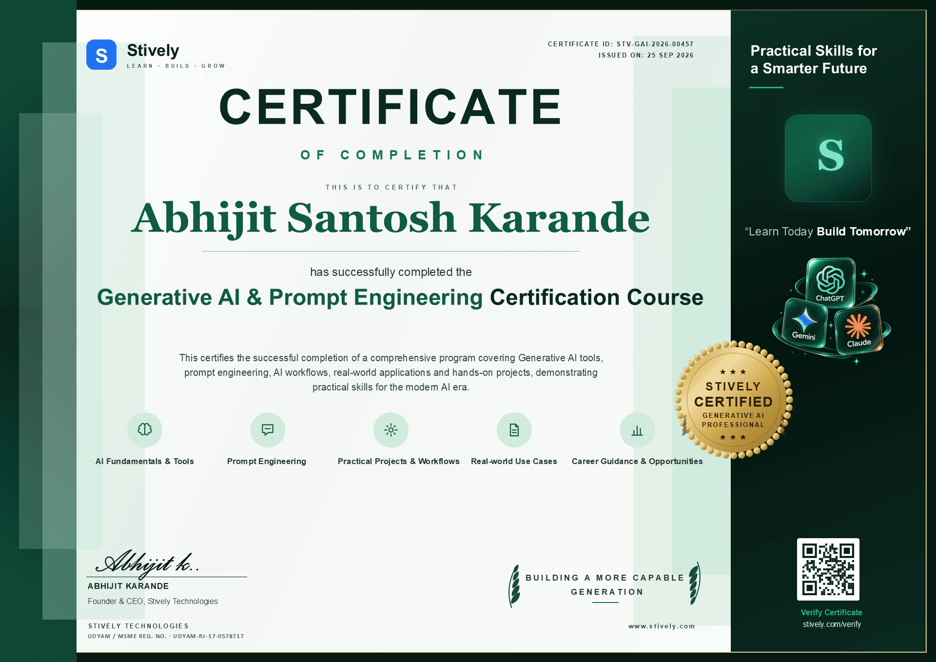 Sample Stively certificate of completion