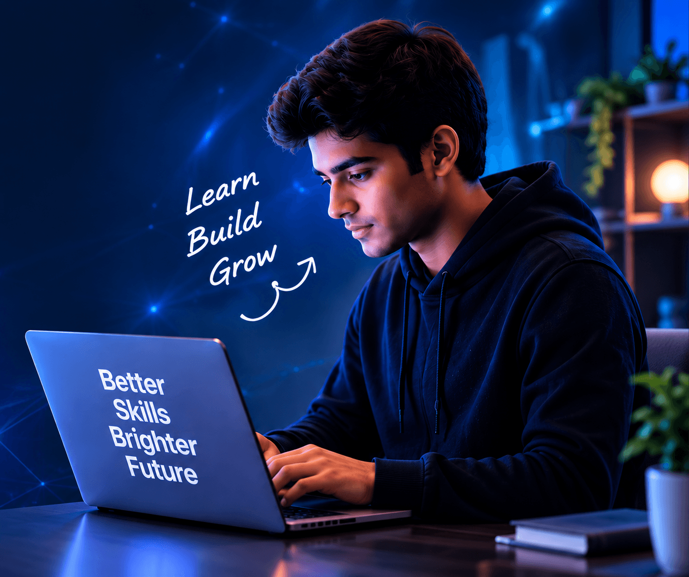 A student building real projects on a laptop as part of a Stively training program